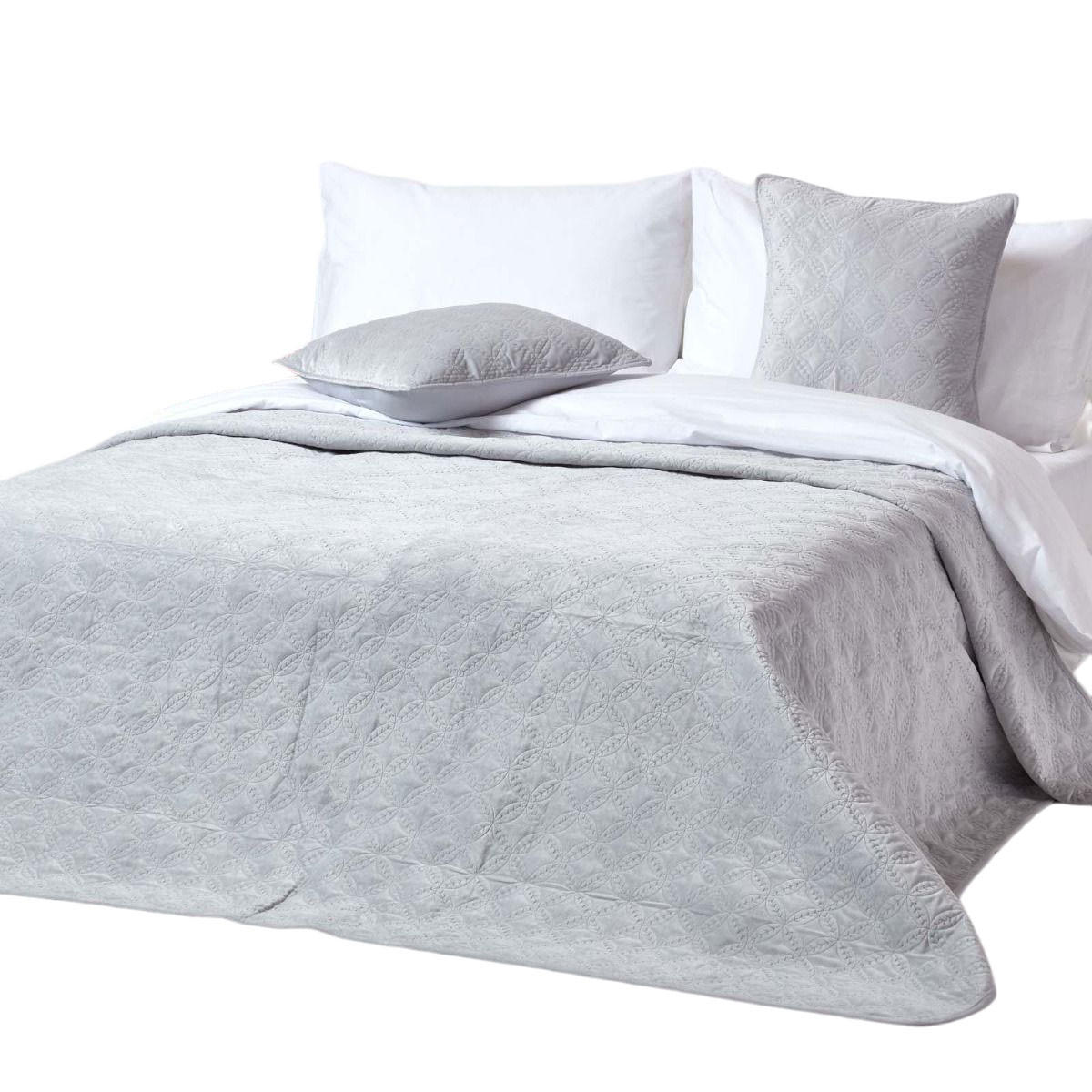 TAGESDECKE Samt 200/200 cm, geometrisch gemustert - Hellgrau, Textil (200/200cm) - Homescapes