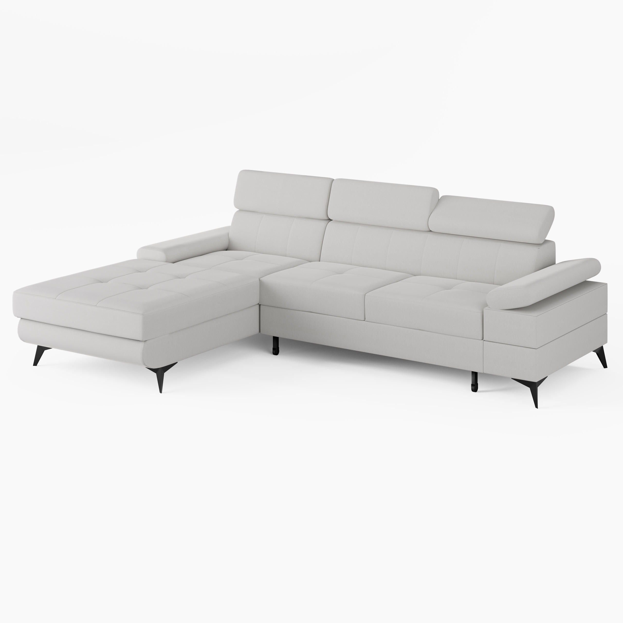 ECKSOFA VENTO Links Hell Beige Velours Easy Clean L-Form Couch mit Schlaffunktion & Bettkasten - Schwarz/Sahara, Holz (190/261cm) - Barchello