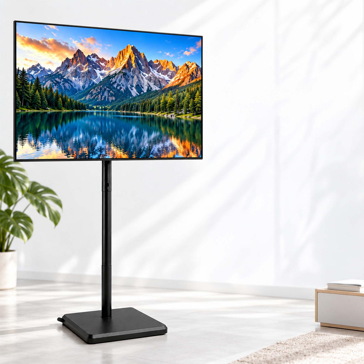 TV-BODENSTÄNDER Schwarz höhenverstellbar 32 bis 60 Zoll - Schwarz, Holzwerkstoff/Metall (42.5/139.5/32.5cm) - Relaxdays