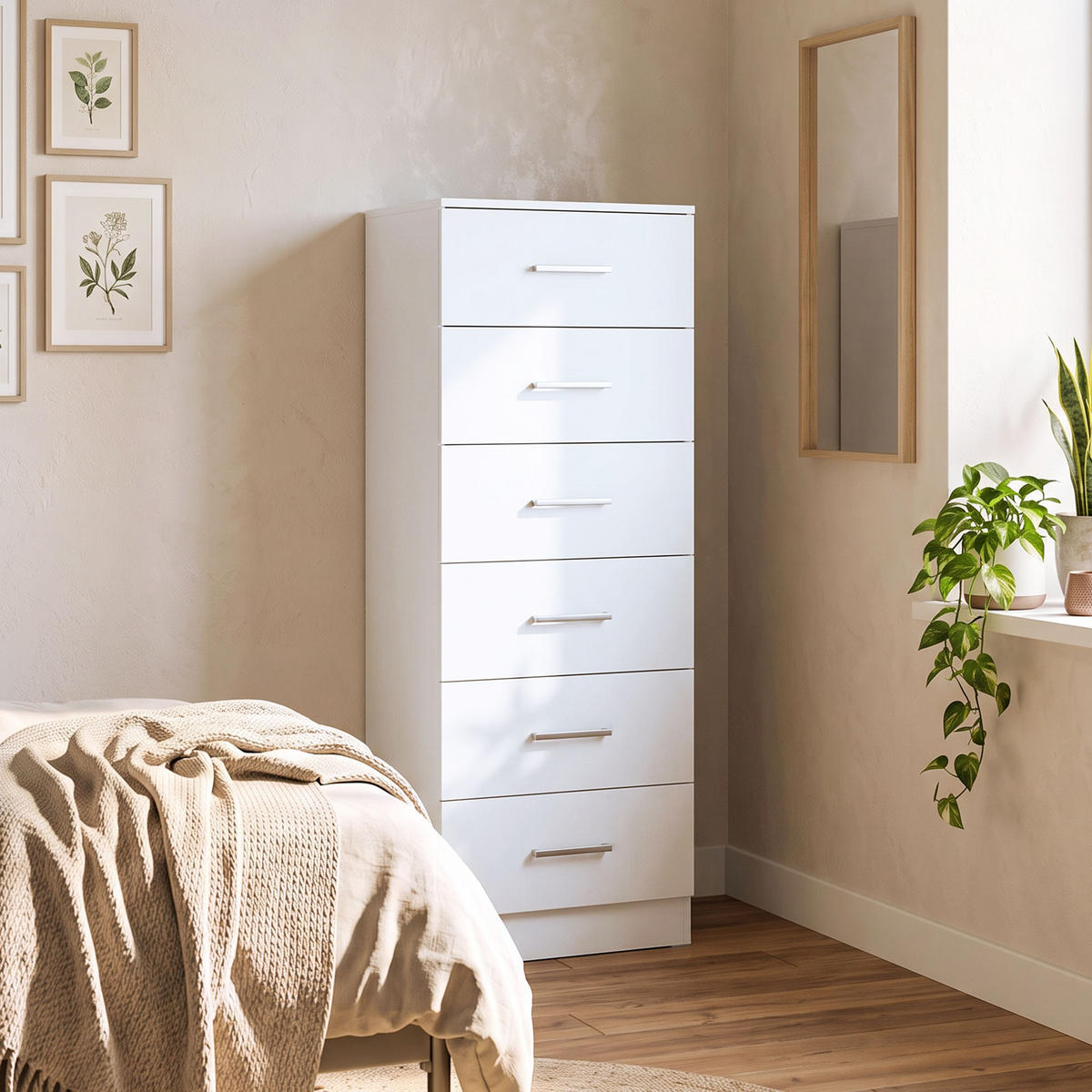 KOMODA MDF bílá - bílá/stříbrná, kov/kompozitní dřevo (40/110/40cm) - HOMCOM