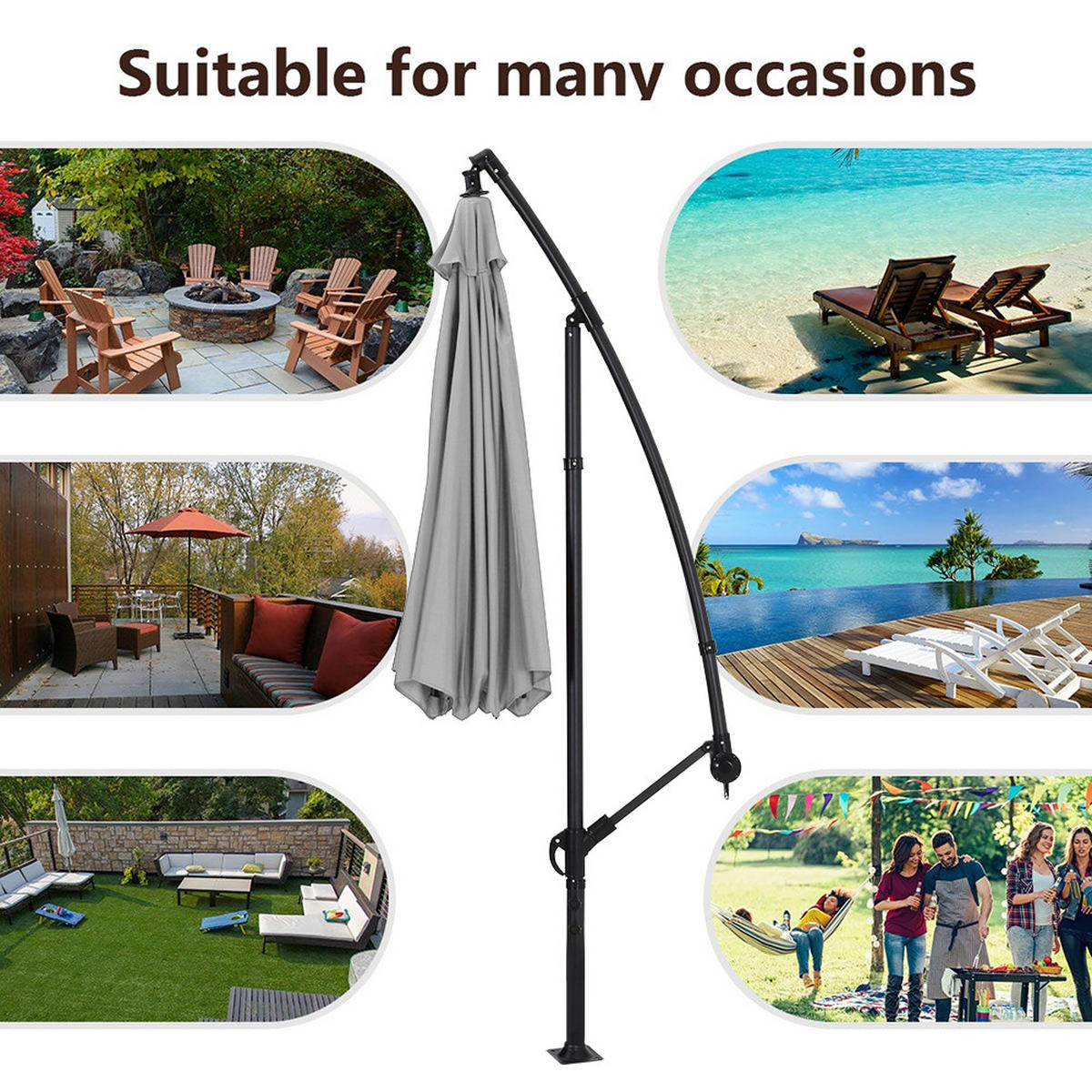 AMPELSCHIRM aus Polyester Metall in Hellgrau wetterfest standfest drehbar 360° neigbar 60° 3 x 2.6m - Grau, Metall (260/50cm) - Livingandhome