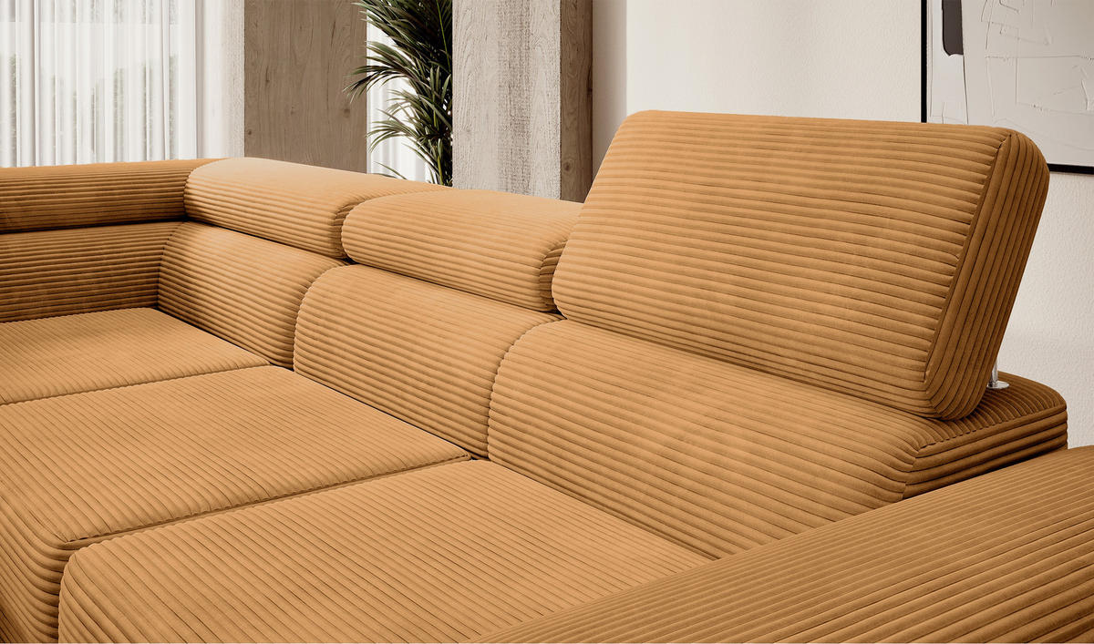 ECKSOFA Stevil Senfgelb Cordbezug - Silberfarben/Messingfarben, Textil/Metall (275/203cm) - Selsey