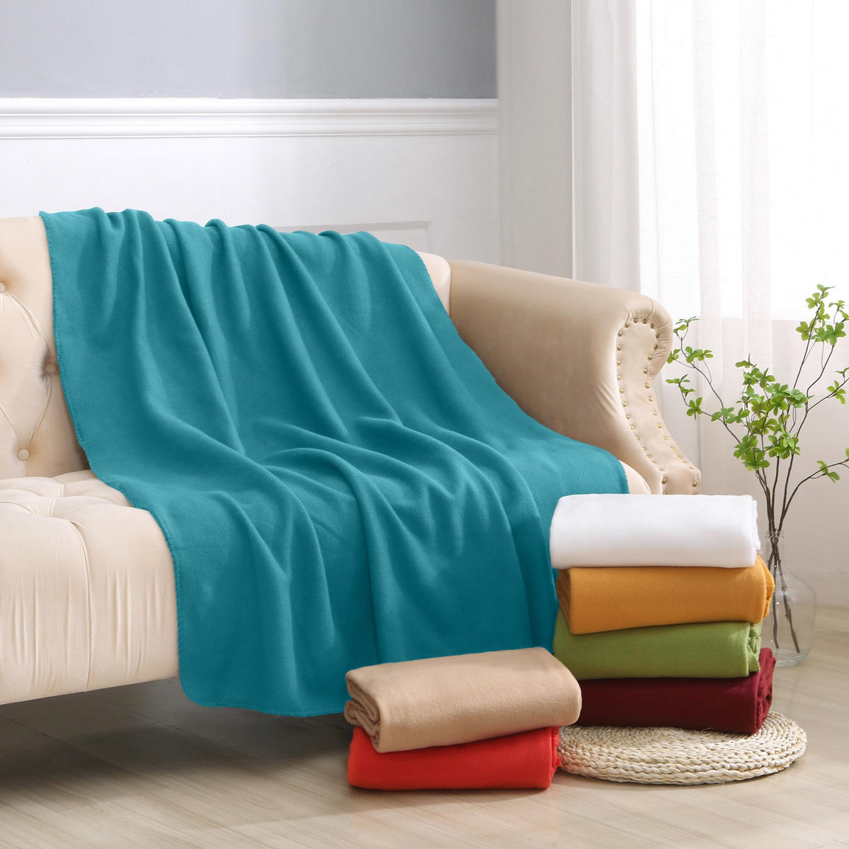 FLEECEDECKE 10er Set türkis 130/160 cm Kettelrand Anti-Pilling - Türkis, Textil (130/160cm) - wometo