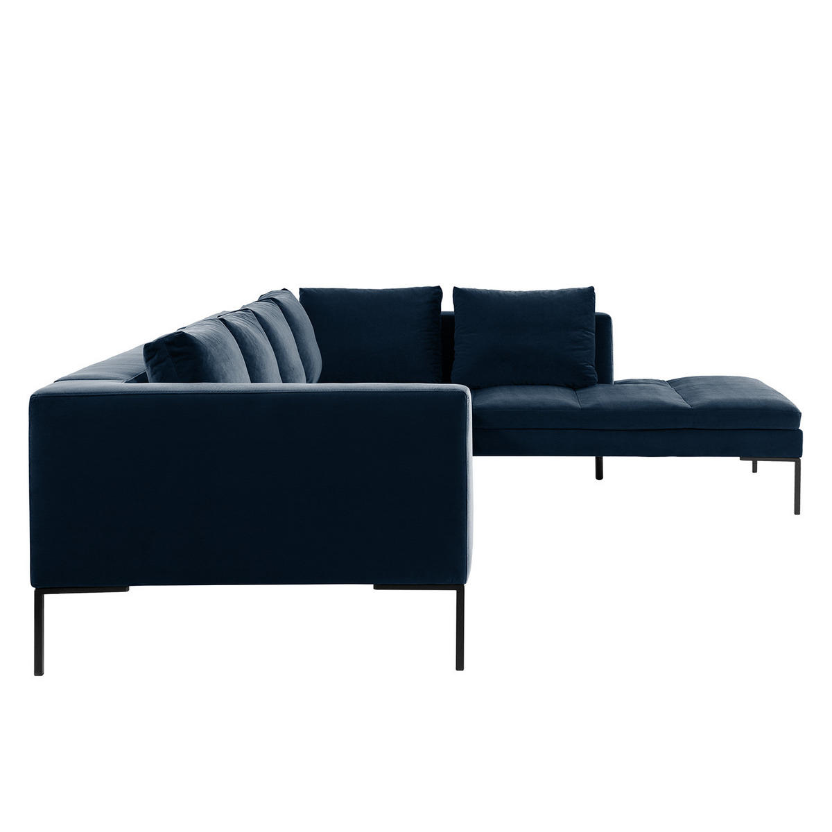 ECKSOFA mit Ottomane - Schwarz/Dunkelblau, Textil/Metall (319/230cm) - home24