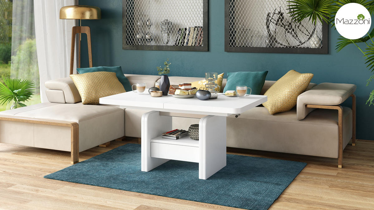 COUCHTISCH rechteckig Weiß höhenverstellbar ausziehbar - Weiß, Holzwerkstoff (75/180/75cm) - designimpex
