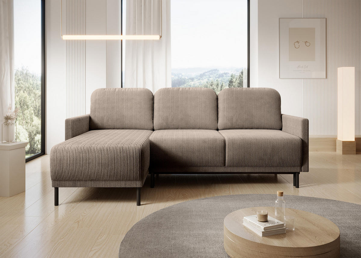 ECKSOFA Hamiel Beige Cordbezug - Beige/Schwarz, Holz/Textil (212/142cm) - Selsey