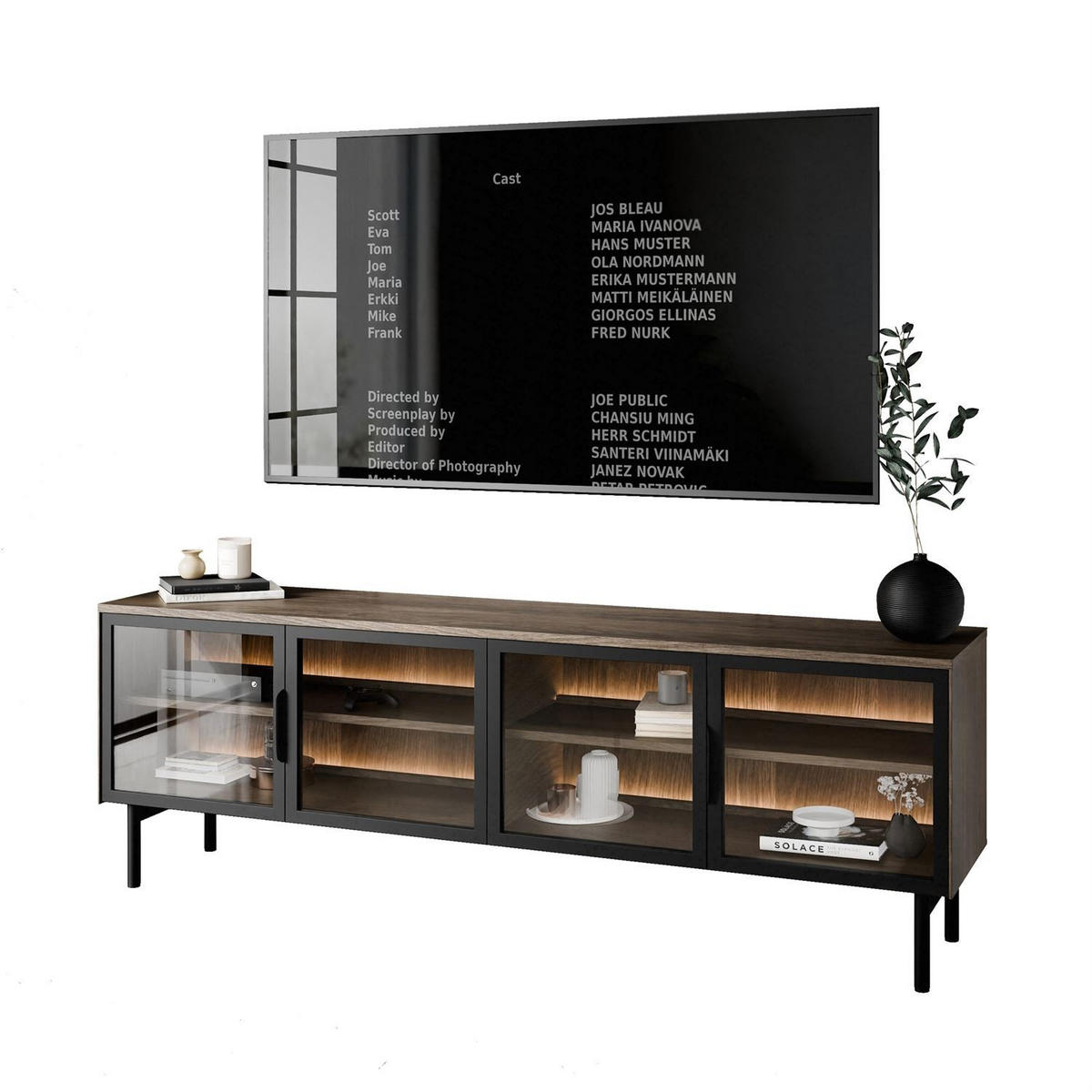 TV-ELEMENT LINEA LOFT mit LED-Beleuchtung Eiche + Schwarz - Eichefarben, Holzwerkstoff (181/62/39cm) - Lookway