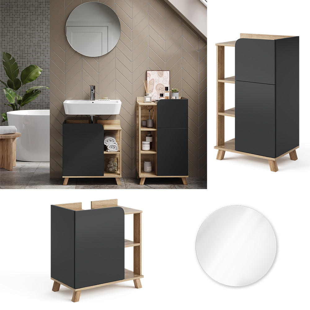 BADMÖBEL-SET Karen Anthrazit 3 Teile, mit Midischrank - Anthrazit, Holzwerkstoff (60/65/35cm) - Vicco
