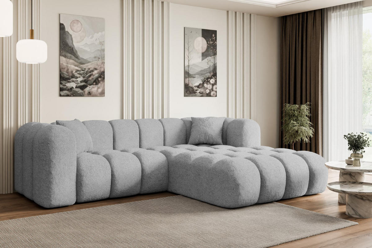 ECKSOFA Ottomane Rechts OLEA-L1 - 231x173x74 cm Hellgrau Bouclé - Hellgrau/Schwarz, Holzwerkstoff/Kunststoff (231/173cm) - ALTDECOR