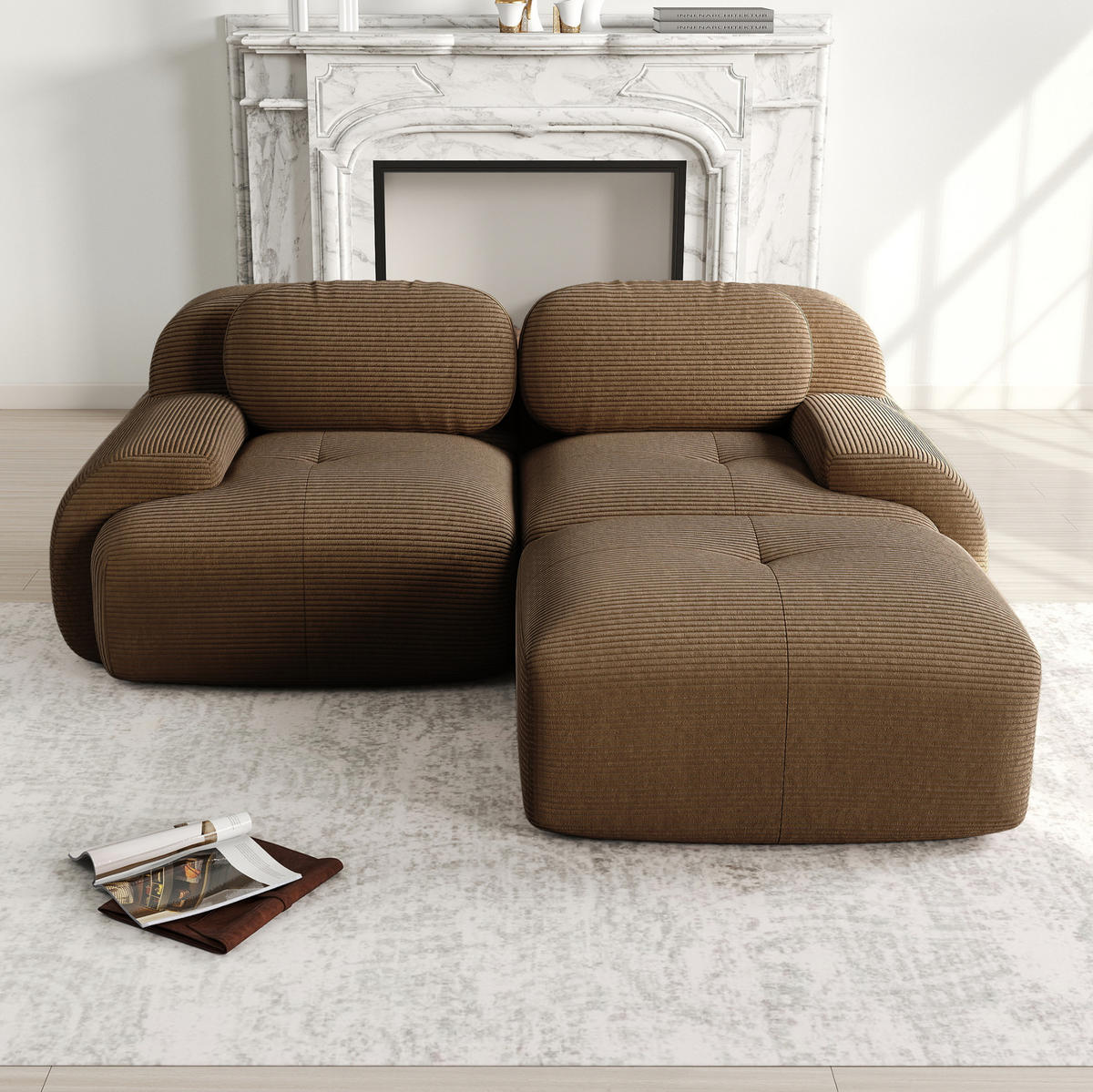 ECKSOFA modular rahmenlos Cord Braun - Braun, Kunststoff (178/208cm) - Meubliv