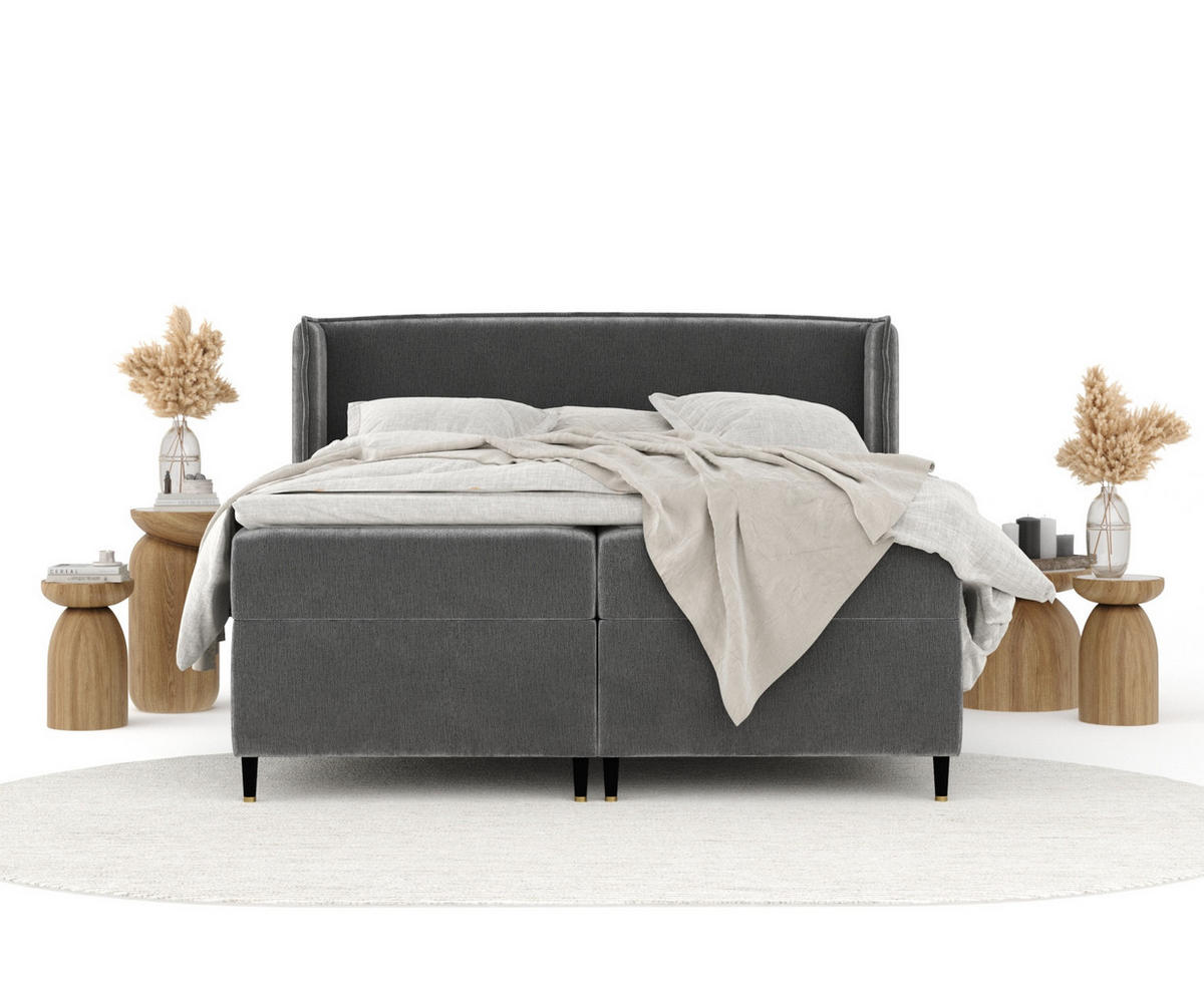 BOXSPRINGBETT Segni Dunkelgrau 160/200 cm mit Matratze und Topper - Dunkelgrau/Schwarz, Holz/Holzwerkstoff (160/200cm) - Maison de Reve