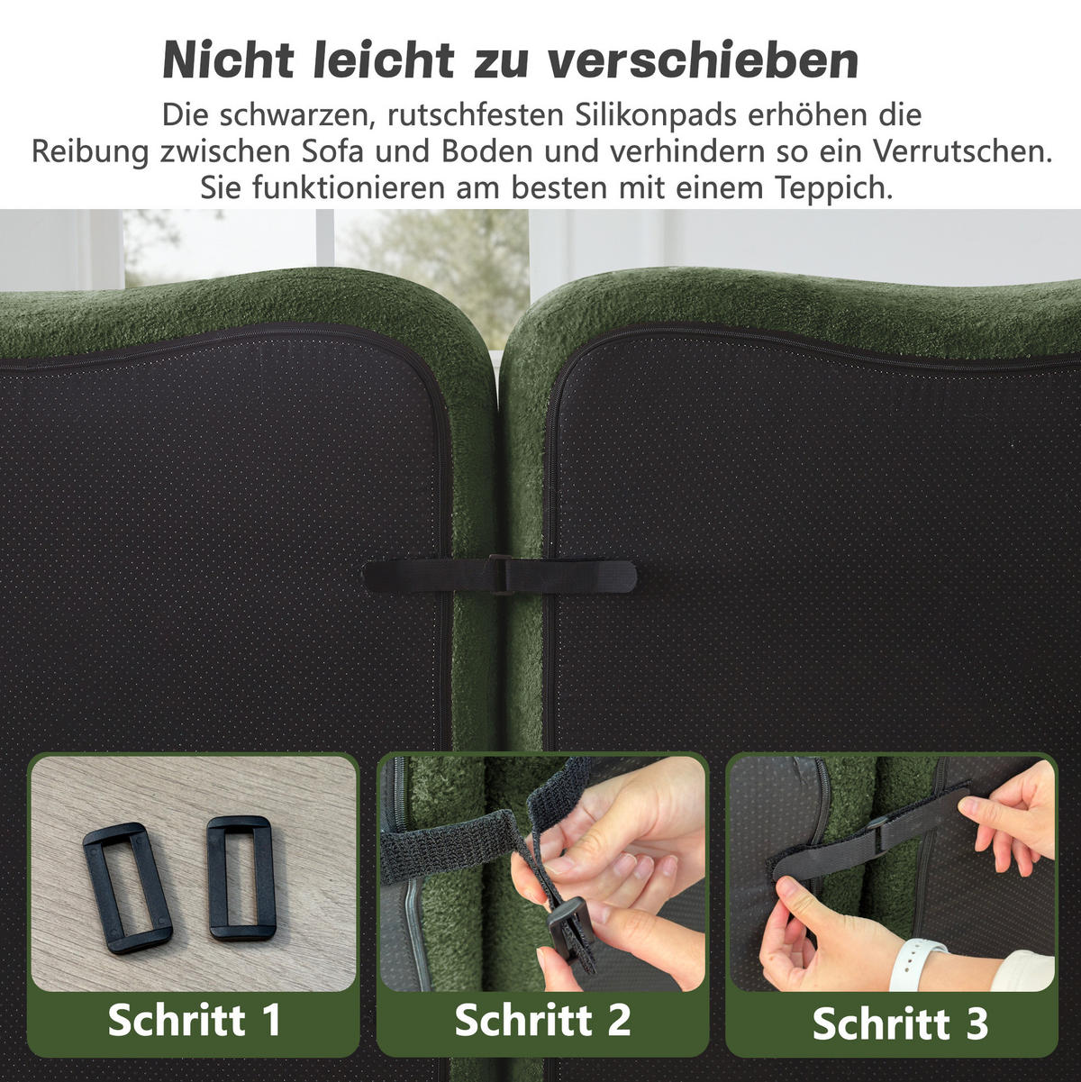 2-SITZER 192/167/70 cm Grün aus Samt mit 2 Ottomans - Grün, Textil (167/70/192cm) - OKMYHOME
