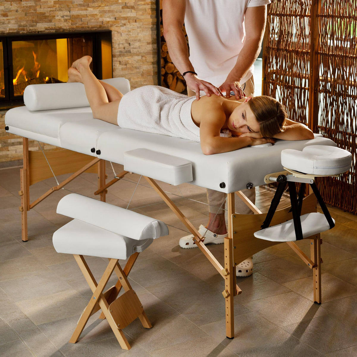 MASSAGELIEGE-SET 3 Zonen Somwang,218 x 102 x 90 cm,weiß - Weiß, Textil (108/90/218cm) - tectake
