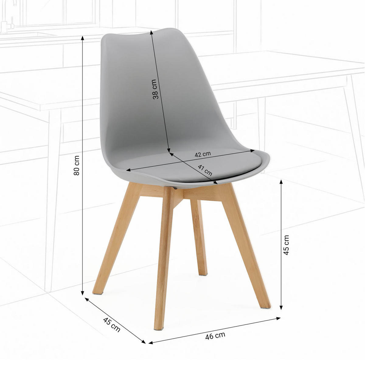 KÜCHENSTUHL 4er-Set Kunststoff Grau - Grau, Kunststoff (46/80/45cm) - Homestyle4u