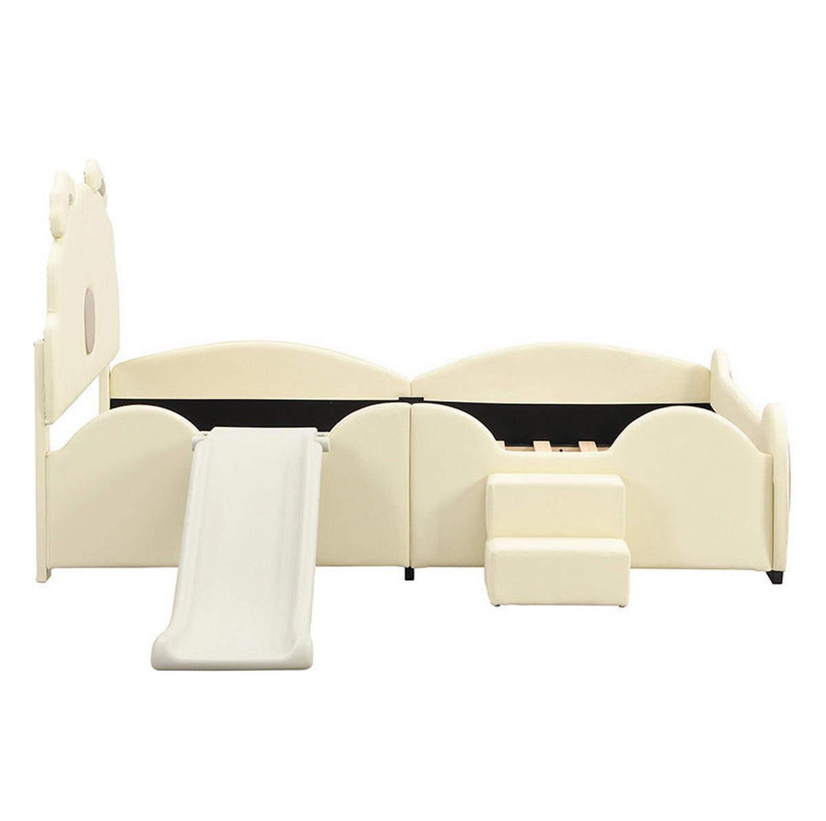 KINDERBETT 140/200 cm Beige aus PU und MDF mit Rutsche und Leiter - Beige, Kunststoff (140/200cm) - OKMYHOME