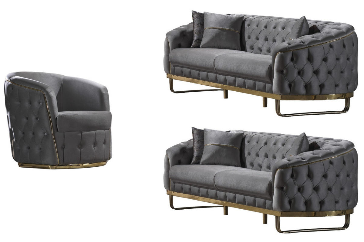 SITZGARNITUR Fairy Grau Stellvariante:3+3+1 - Grau, Holz (240/70/100cm) - Villa Möbel