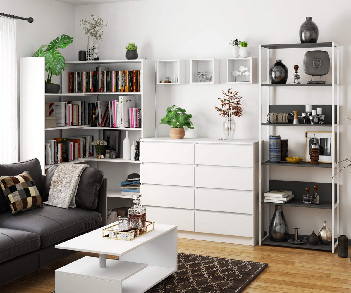 LOFT-REGAL Weiß, Grau 70x192x32 cm - Weiß/Grau, Holzwerkstoff/Metall (70/192/32cm) - Akord