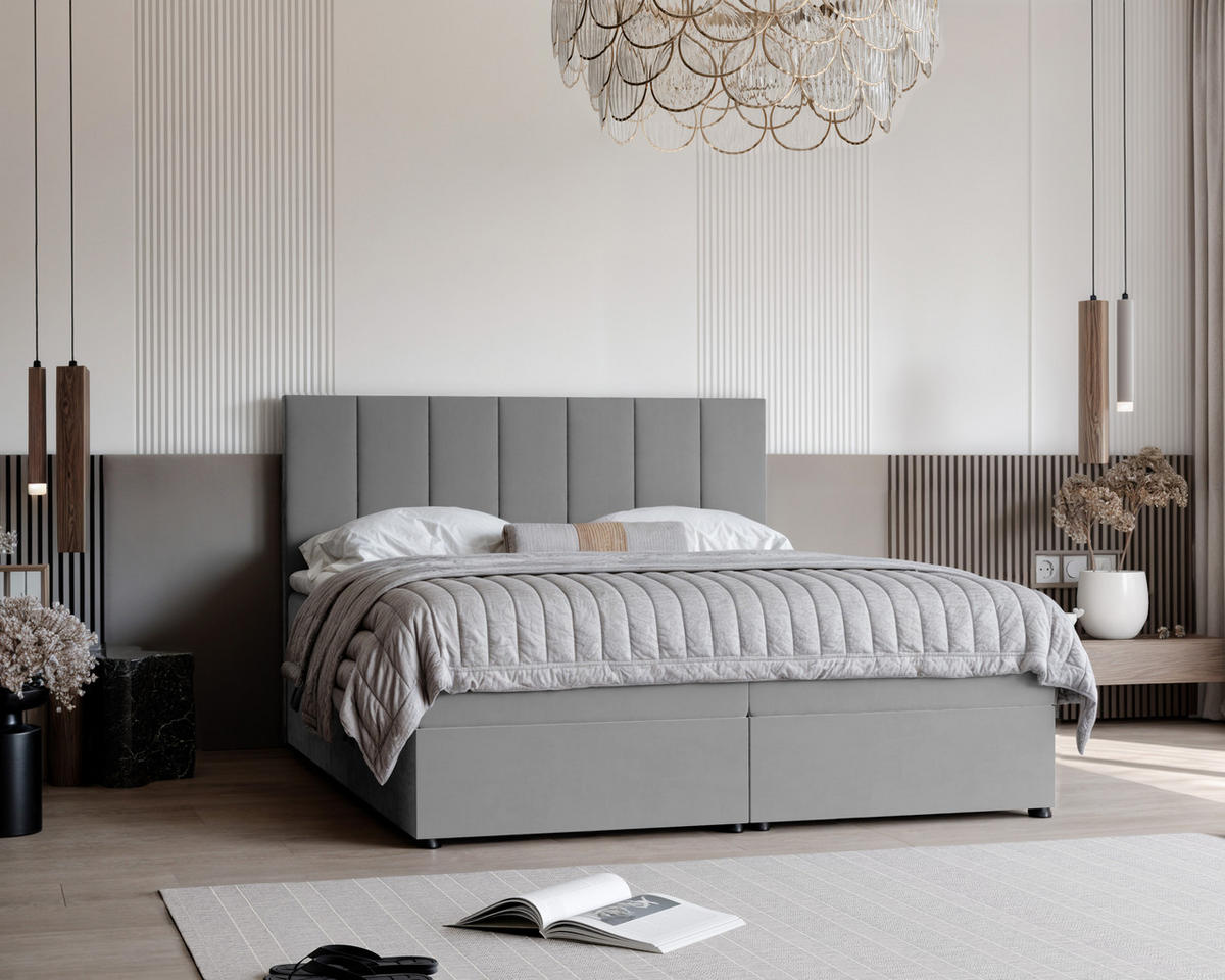 BOXBETT ZELTO 200/200 cm, mit Matratze und Topper, Hellgrau - Hellgrau, Holzwerkstoff/Textil (200/200cm) - Idohome