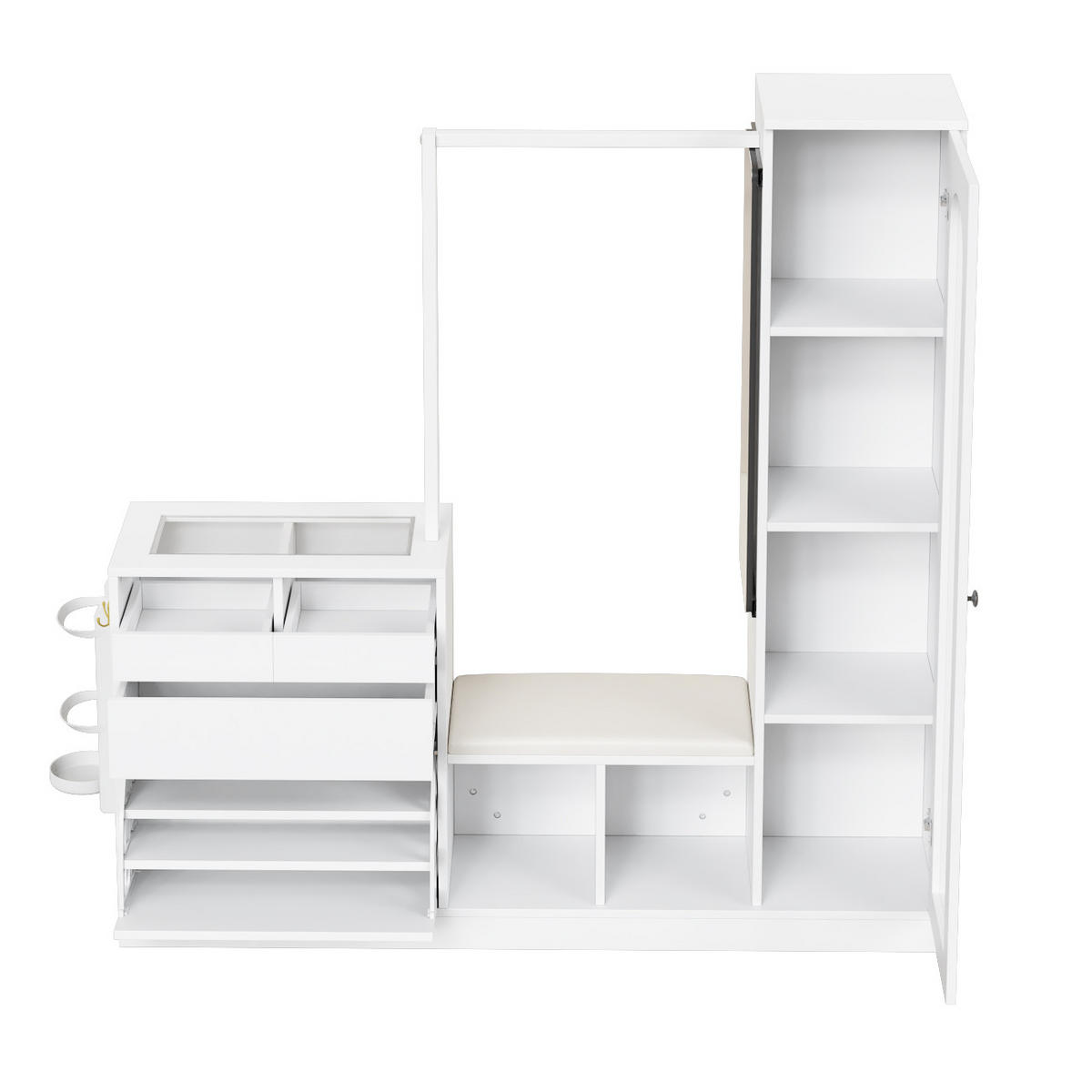 GARDEROBENSET 6-in-1 Spiegel Schuhbank LED modern Eingang - Weiß, Holzwerkstoff (35/161/163cm) - FLIEKS