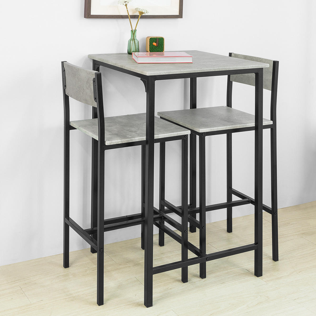 BARTISCH + 2 x BARHOCKER - Grau, Holzwerkstoff (60/97/60cm) - SoBuy