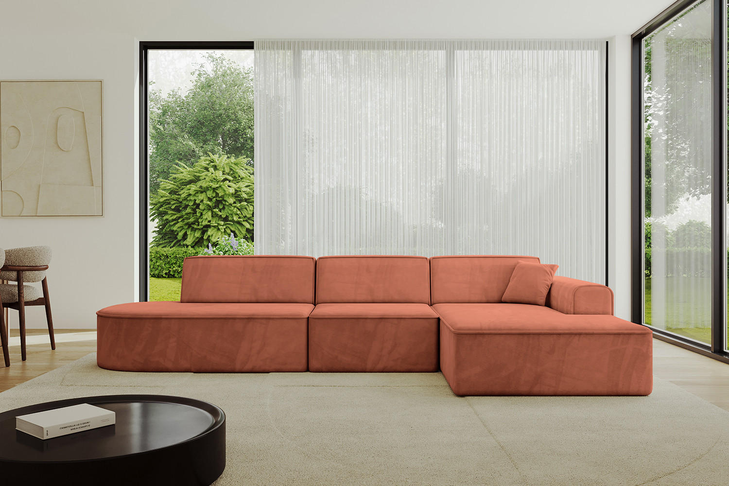 ECKSOFA Ottomane Rechts IREA-L2-v3 - 328x171x79 cm Apricot - Koralle, Holzwerkstoff/Textil (171/328cm) - ALTDECOR