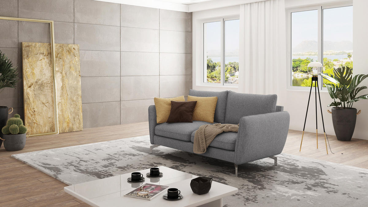 2-SITZER-SOFA Elou Grau Microfaser - Chromfarben/Grau, Holz/Textil (172/87/92cm) - S-Style Möbel