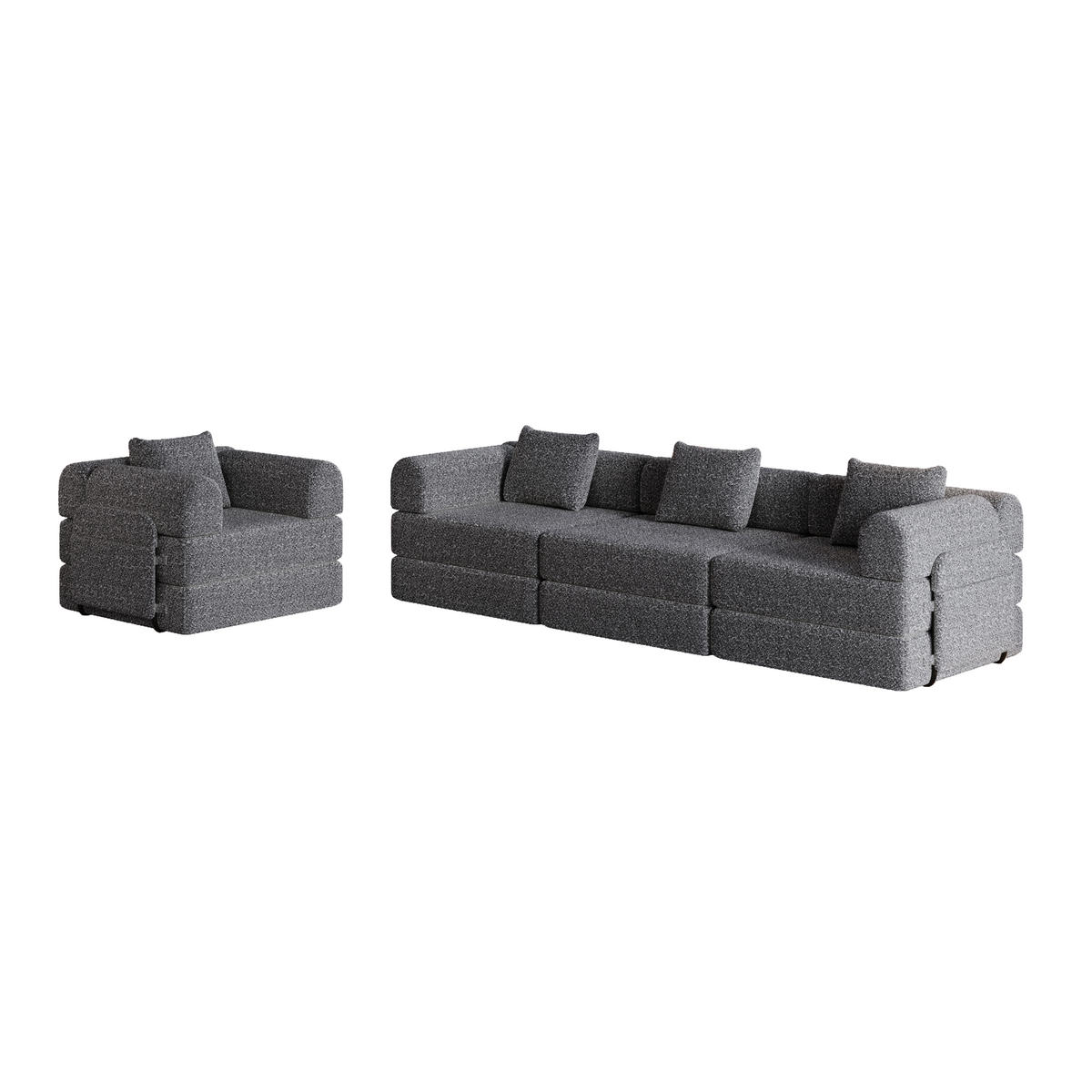 SITZGARNITUR mit Armlehnen-Ablagefach 2-in-1 Grau Chenille 190/90/45 cm - Grau, Textil (181.6/49.5/94cm) - OKWISH