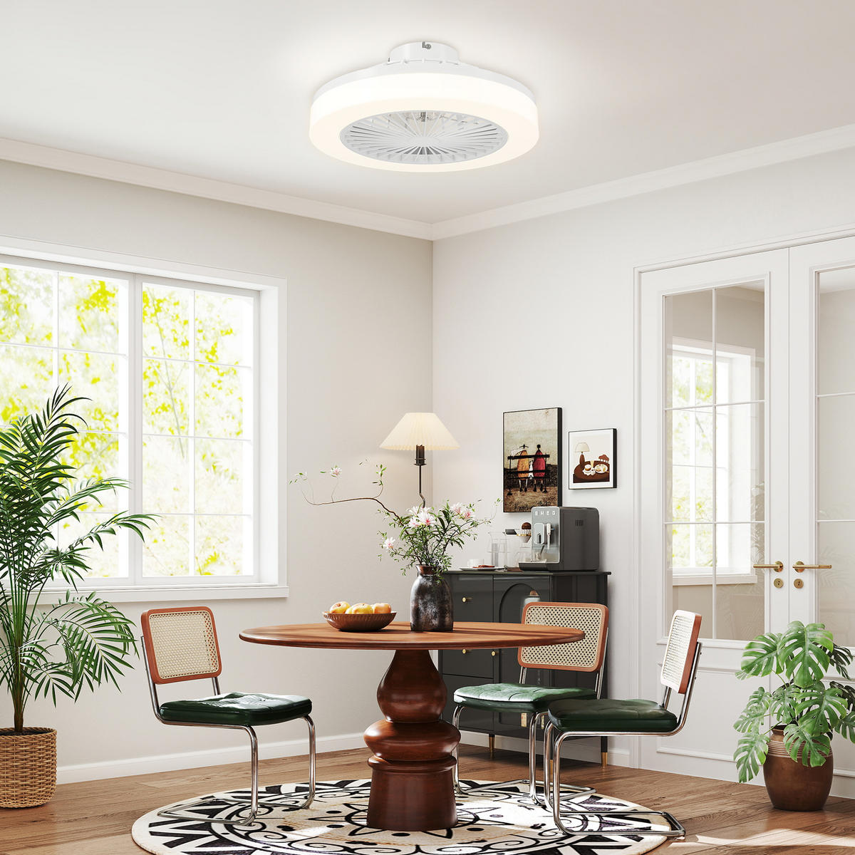 DECKENVENTILATOR mit Beleuchtung Eichenholz Weiß - Weiß, Kunststoff (46/46/16cm) - HOMCOM