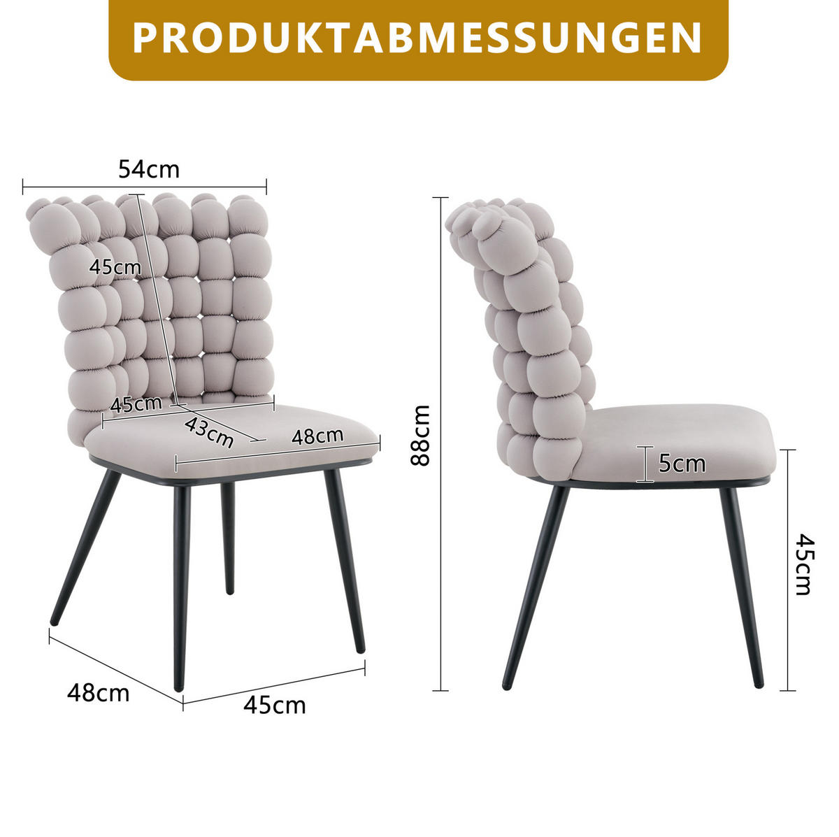 ESSZIMMERSTUHL 2er-Set Samt Light Gray mit Metallbeinen - Hellgrau, Metall (48/88/54cm) - Meubliv
