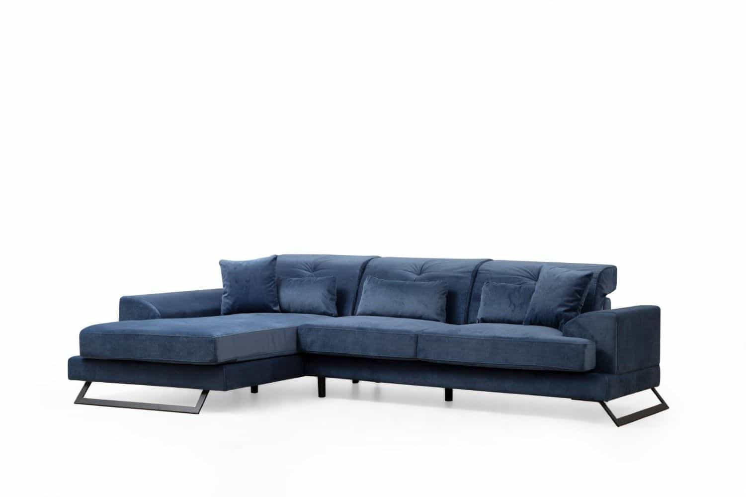 ECKSOFA mit verstellbarer Rückenlehne - Blau/Schwarz, Holz/Textil (304/190cm) - myHomelando