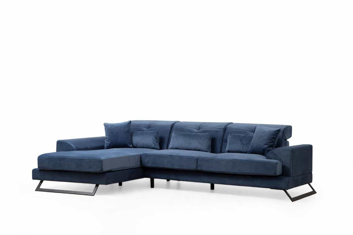 ECKSOFA mit verstellbarer Rückenlehne - Blau/Schwarz, Holz/Textil (304/190cm) - myHomelando