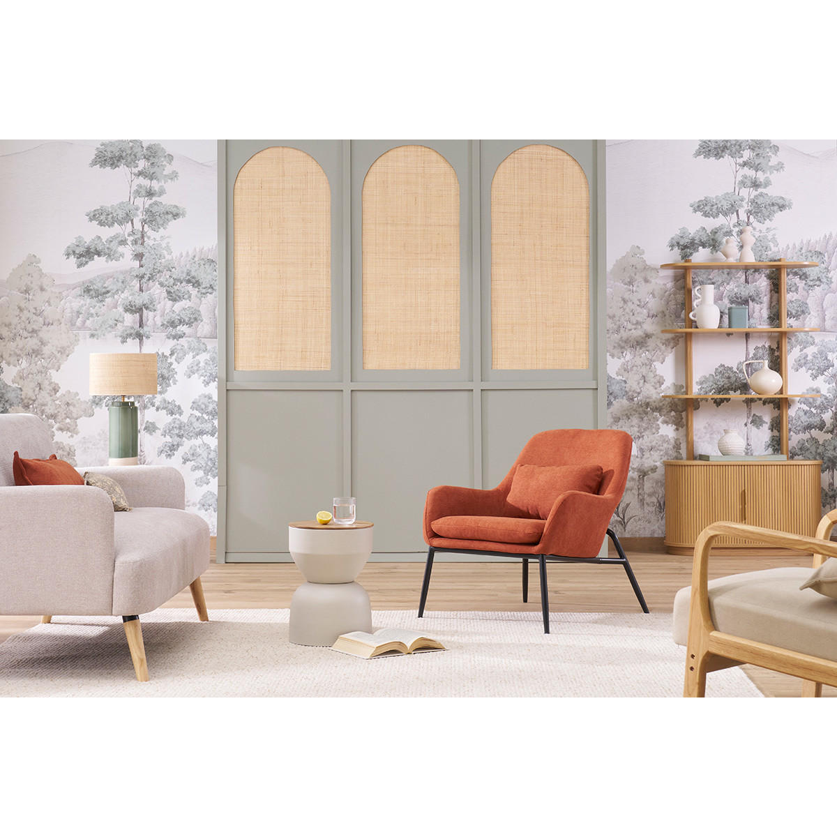 SESSEL Samt Terracotta Schwarz Metall MAXINE - Terracotta, Textil (77.5/75/67.5cm) - Miliboo