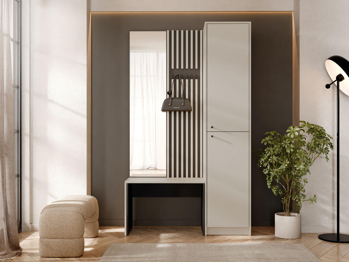 GARDEROBE-SET Ancerta - Sandfarben/Schwarz, Holzwerkstoff/Kunststoff (115/190/41cm) - MIRJAN24