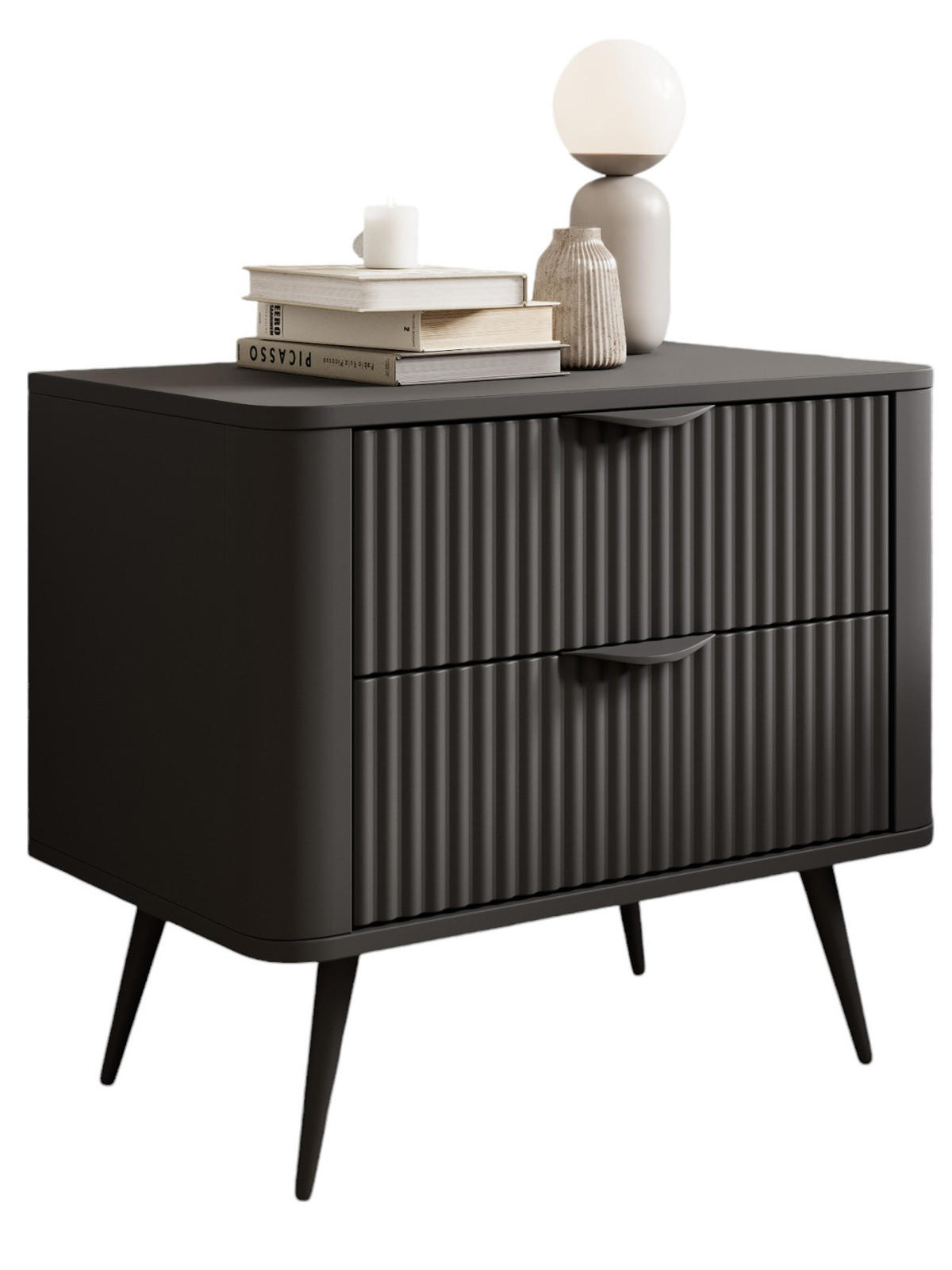 NACHTTISCH mit 2 Schubladen BELLO Schwarz - Schwarz, Holzwerkstoff (63/55/38cm) - Compleo24