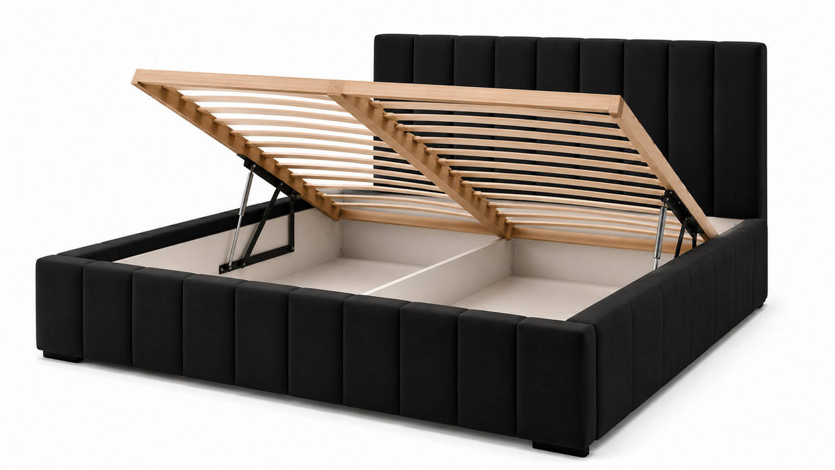 MARPUR Polsterbett NERO 180x200 cm mit Bettkasten und Lattenrost, Schwarz - Chromfarben/Schwarz, Holz/Holzwerkstoff (180/200cm) - Marpur