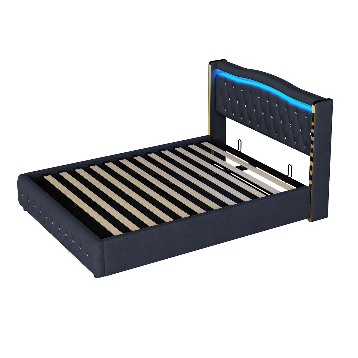 POLSTERBETT 140/200 cm schwarz mit farbwechselnder LED-Beleuchtung und hydraulischem Stauraum - Schwarz, Textil (140/200cm) - OKWISH