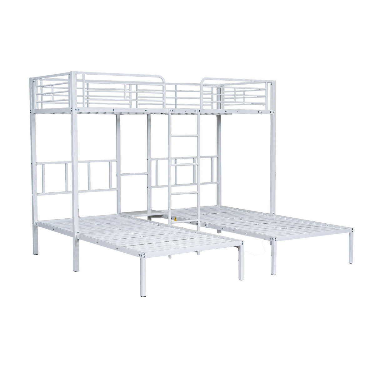 ETAGENBETT 90/200 cm in Weiß aus Metall mit 3 Liegeflächen, Leiter und Tisch - Weiß, Metall (90/200cm) - OKMYHOME