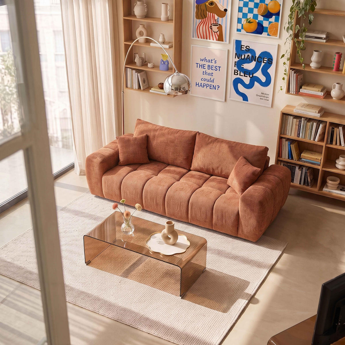 SOFA 3-Sitzer, Terrakotta - Rot, Holz/Textil (238/90/100cm) - Oviala