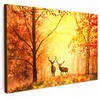 LEINWANDBILD Natur - Ölfarbe - Hirsche - Tiere - Herbst - Orange XXL 150x100 cm - Orange, Textil (150/100cm) - MuchoWow