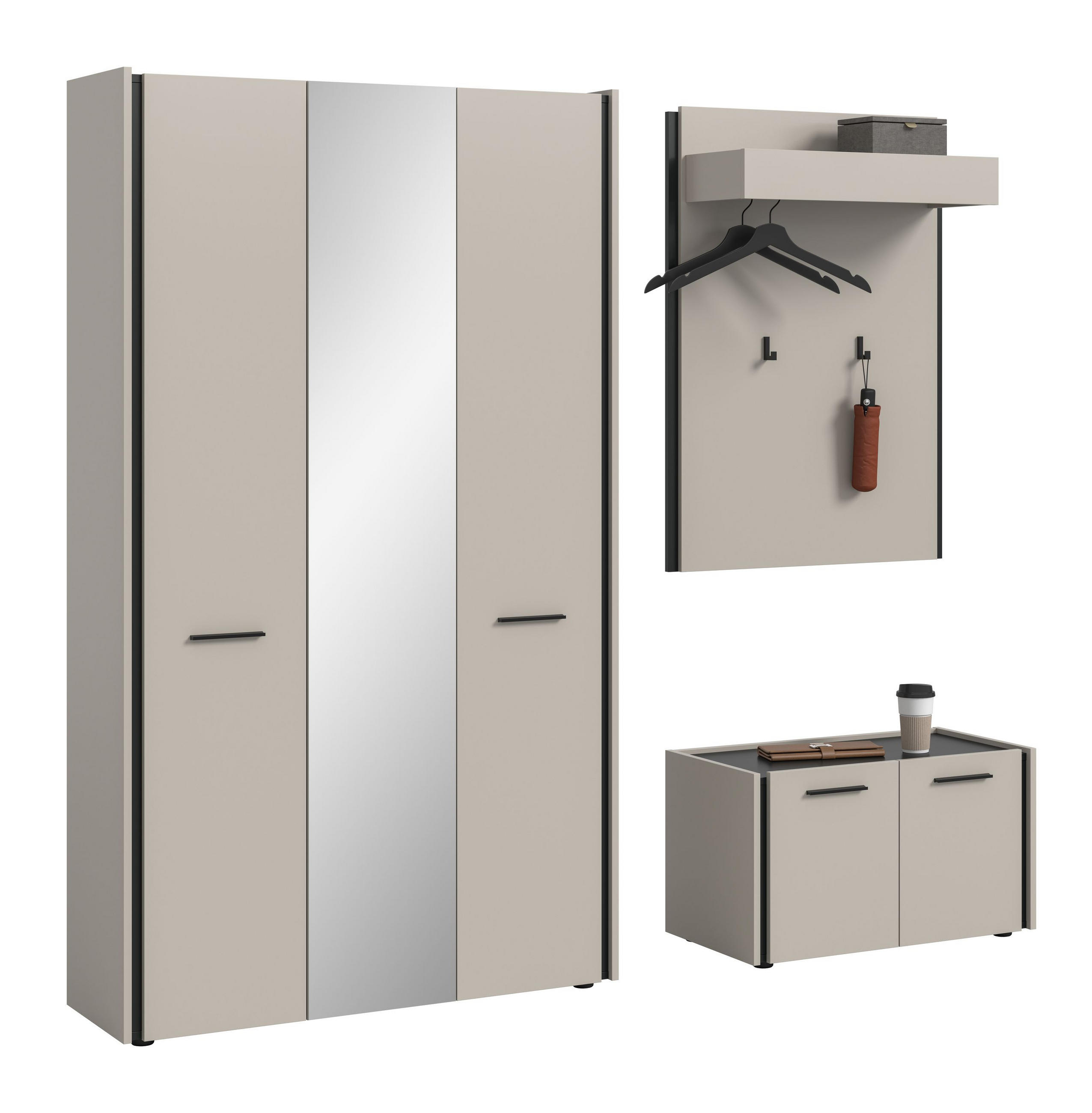 GARDEROBEN-SET EMIL 3-tlg. (B/H/T: ca. 197/190/40 cm) in Kaschmir/Kaschmir - Kaschmir, Holzwerkstoff (197/190/40cm)