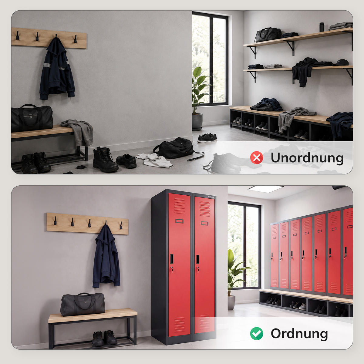 ZWEIFACH-PERSONALSCHRANK KACPER II 180x60x50 cm - Anthrazit/Rot, Metall (60/180/50cm) - Jan Nowak