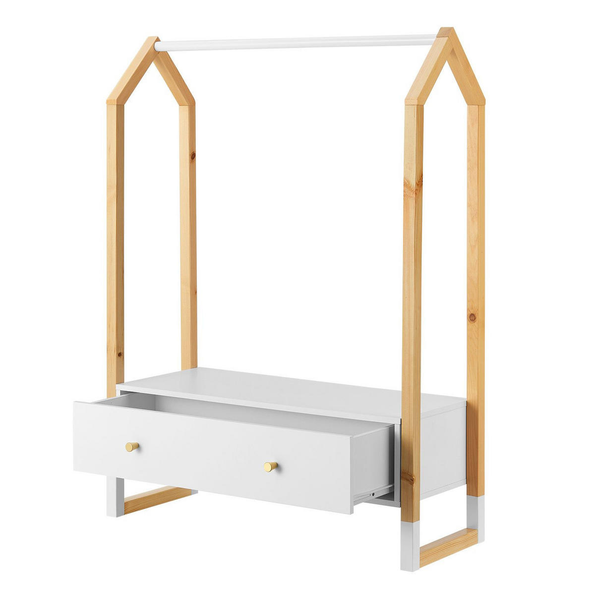 KLEIDERSTÄNDER Filla mit großer Schublade - Weiß, Holz (30/30/80cm) - Juskys