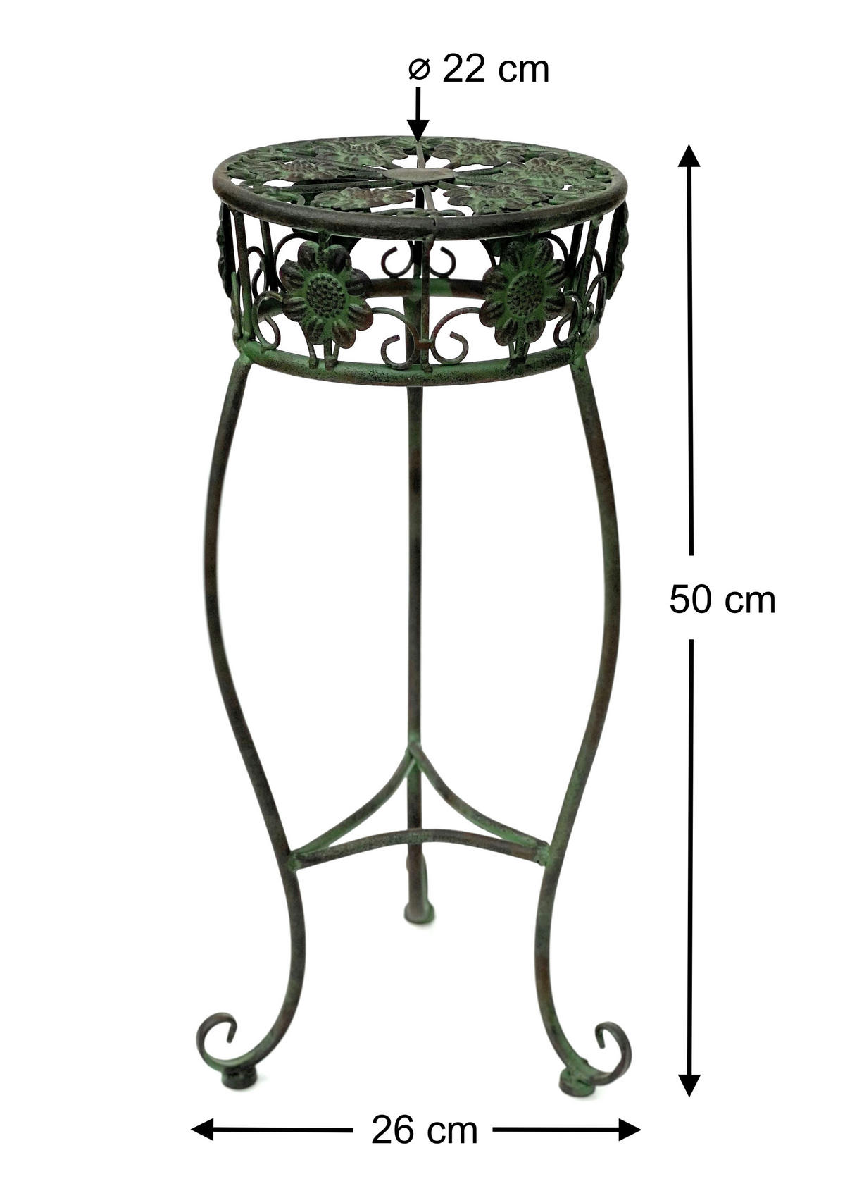 BLUMENHOCKER rund Metall Grün antik 26/26/50 cm - Grün, Metall (26/50/26cm) - DanDiBo
