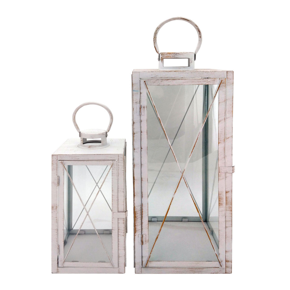 DEKORATIVES LATERNEN SET, 2 pieces Weiß 23/23/56 cm - Weiß, Metall (23/56/23cm) - Mobili Rebecca