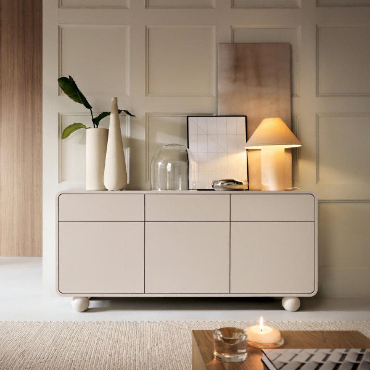 SIDEBOARD Kaschmir ALBI Auf Rundem Gestell 160 cm - Ecru, Holzwerkstoff (160/75/39cm) - Sepro Meble