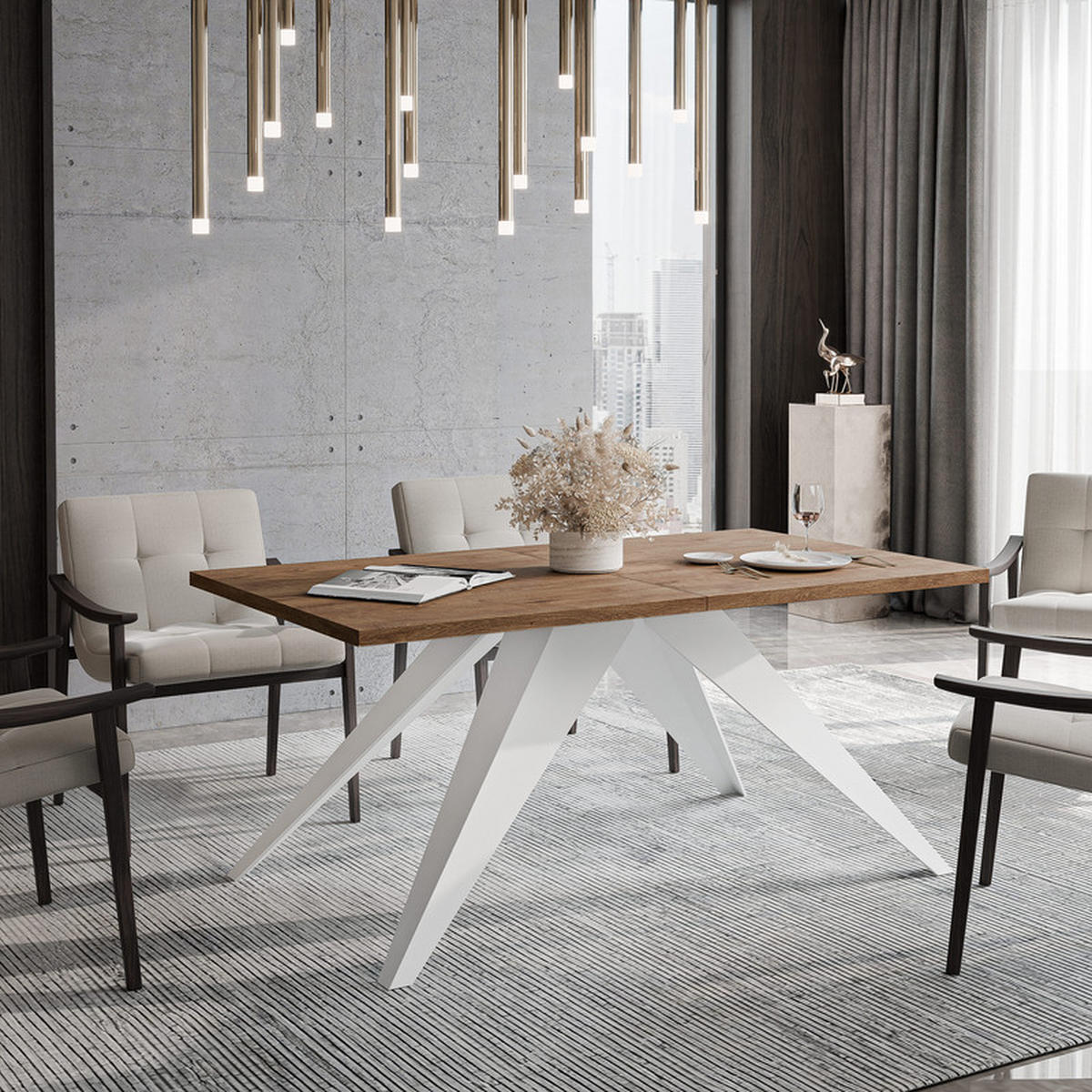 AUSZIEHTISCH XANDRO 160/90/76 cm mit Metallgestell, Weiß / Lefkas-Eiche - Weiß/Eiche San Remo, Holzwerkstoff/Metall (90/160/76cm) - Idohome
