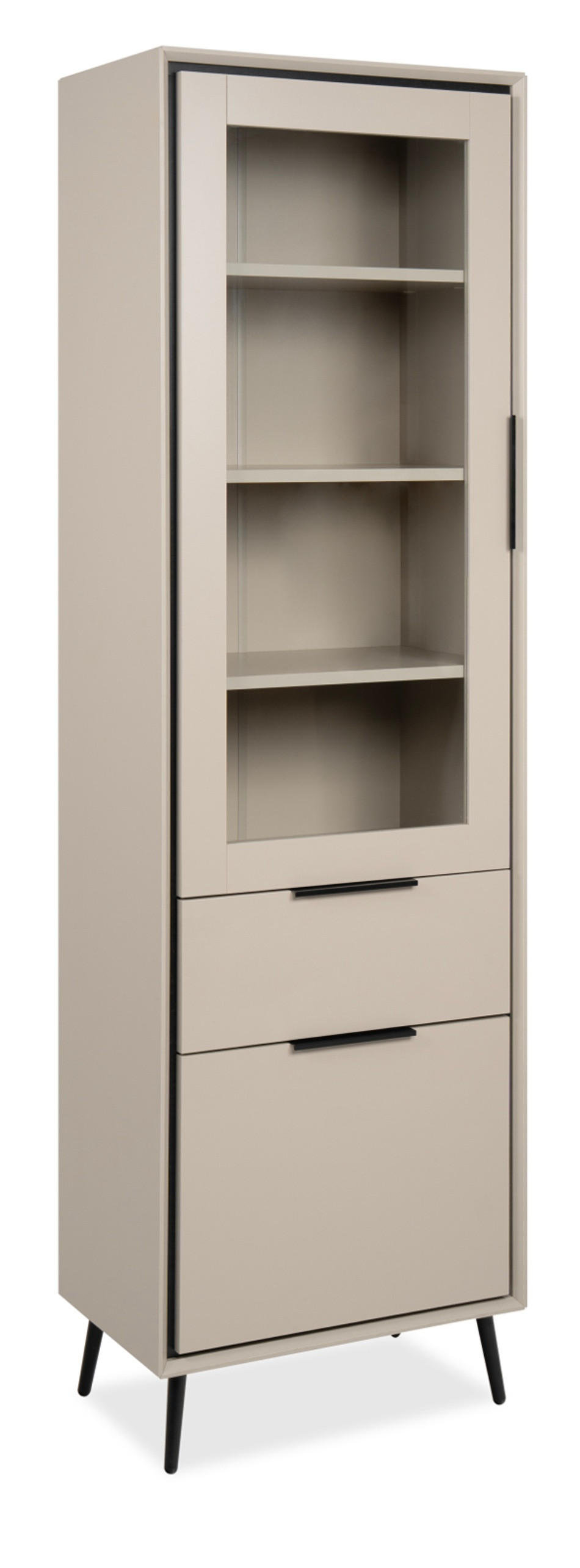 VITRINE sand, schwarz 60 cm, Vitrinenschrank mit Soft-Close-Funktion - Sandfarben/Schwarz, Glas/Holzwerkstoff (60/200/38cm) - Furn.Design