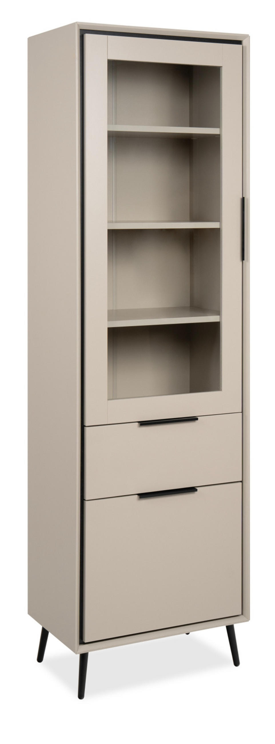 VITRINE sand, schwarz 60 cm, Vitrinenschrank mit Soft-Close-Funktion - Sandfarben/Schwarz, Glas/Holzwerkstoff (60/200/38cm) - Furn.Design