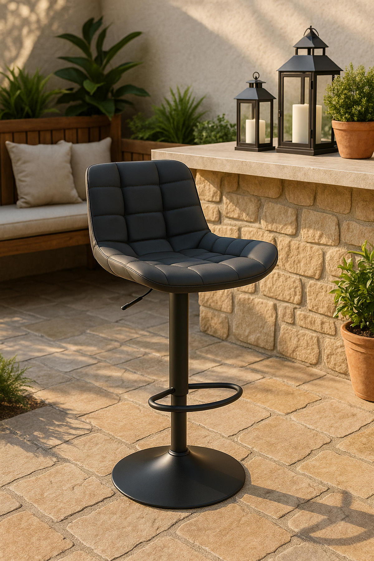 BARHOCKER Tower Kunstleder schwarz - Schwarz, Kunststoff/Metall (48/105/54cm) - TPFLiving