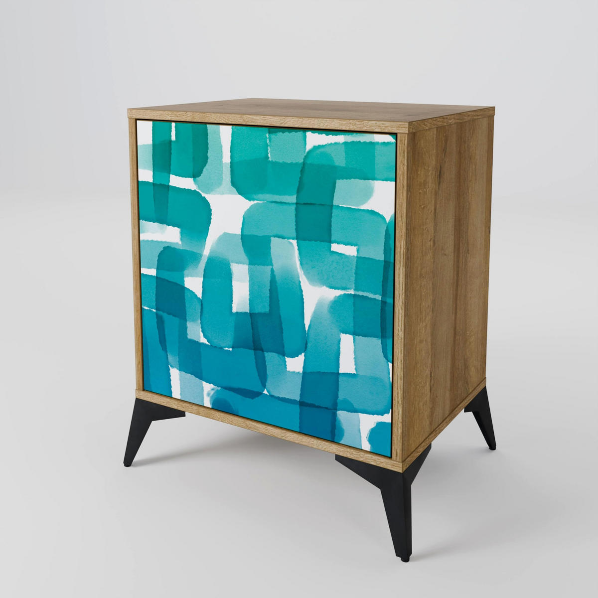 SIDEBOARD TURQUOISE RECTANGLES, Eichefarben, 57,5x42x72,5 cm, Schwarze Metallfüße - Eichefarben/Multicolor, Holzwerkstoff/Metall (57.5/72.5/42cm) - SpaceRebels